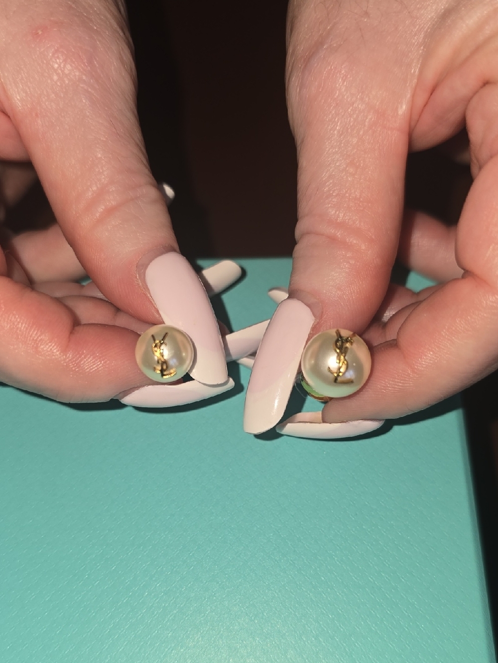 Gold-Accent Cream Faux Missmatched Pearl Stud Post Earrings With Ball Back